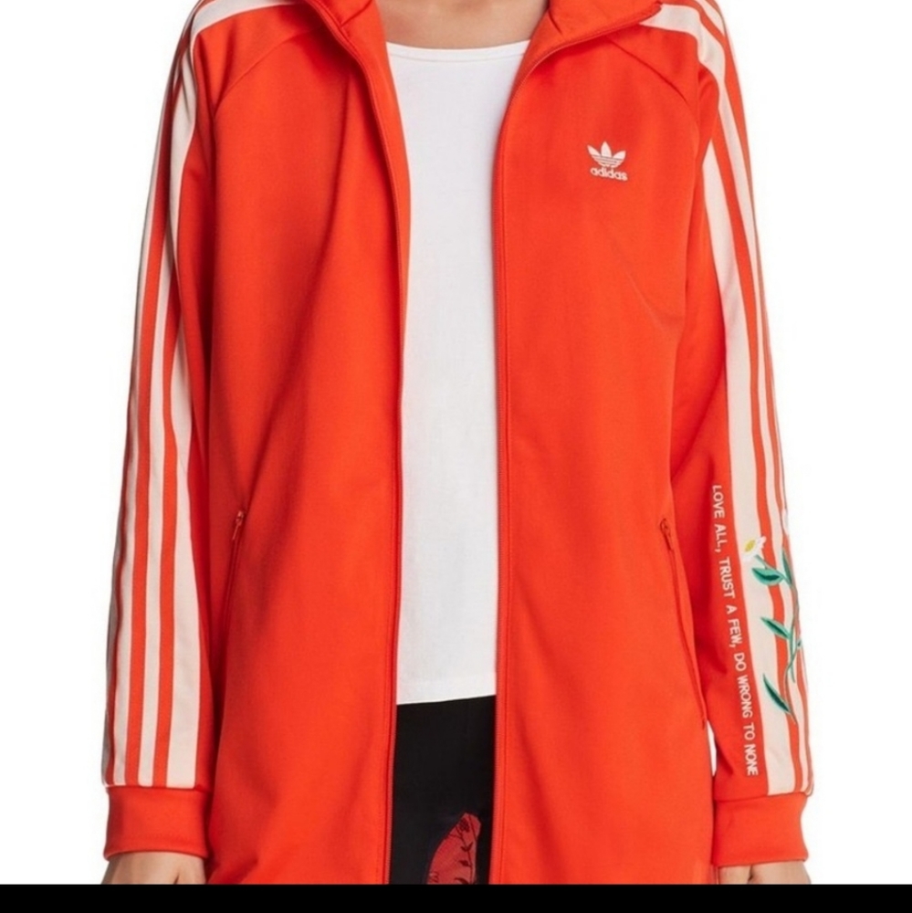 RARE Adidas "Love All, Trust Few, Do No Wrong" orange track jacket, size M